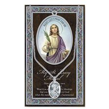 ST. LUCY HAND ENGRAVED PEWTER MEDAL ON 18” CHAIN – WITH PAMPHLET