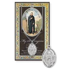 ST. PEREGRINE HAND ENGRAVED PEWTER MEDAL ON 24” CHAIN – WITH PAMPHLET