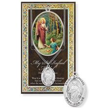 ST. RAPHAEL HAND ENGRAVED PEWTER MEDAL ON 24” CHAIN – WITH PAMPHLET