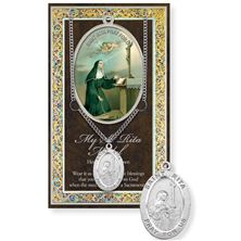ST. RITA HAND ENGRAVED PEWTER MEDAL ON 18” CHAIN – WITH PAMPHLET