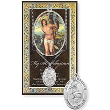 ST. SEBASTIAN HAND ENGRAVED PEWTER MEDAL ON 24” CHAIN – WITH PAMPHLET