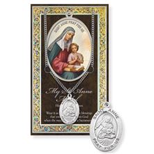 ST. ANNE HAND ENGRAVED PEWTER MEDAL ON 18” CHAIN – WITH PAMPHLET