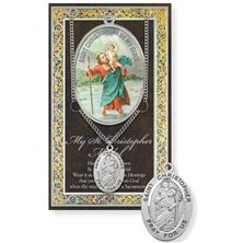 ST. CHRISTOPHER PEWTER HAND ENGRAVED PEWTER MEDAL ON 24” CHAIN – WITH PAMPHLET