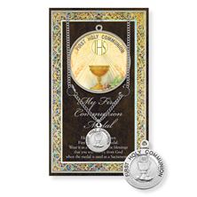 FIRST COMMUNION HAND ENGRAVED PEWTER MEDAL ON 18” CHAIN – WITH PAMPHLET