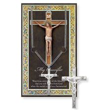 CRUCIFIX HAND ENGRAVED PEWTER MEDAL ON 24” CHAIN – WITH PAMPHLET