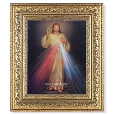 THE DIVINE MERCY IN AN ORNATE GOLD LEAF FRAME (12 1/2" X 14 1/2")