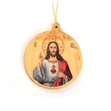 JESUS CHRIST SACRED HEART OLIVE WOOD ORNAMENT