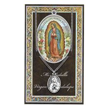 SPANISH OUR LADY OF GUADALUPE HAND ENGRAVED PEWTER MEDAL ON 24” CHAIN – WITH PAMPHLET