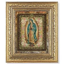 OUR LADY OF GUADALUPE IN AN ORNATE GOLD LEAF FRAME - 12 1/4" X 14 1/2"