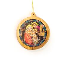 HOLY FAMILY OLIVE WOOD ORNAMENT
