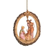 FONTANINI HOLY FAMILY HOLLOW LOG ORNAMENT WITH STAR