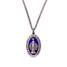 MIRACULOUS MEDAL WITH BLUE ENAMEL 20" NECKLACE