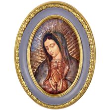 OUR LADY OF GUADALUPE - OVAL GOLD LEAF FRAME WITH EASEL BACK