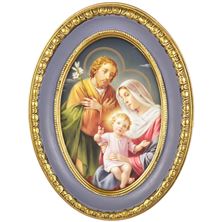 HOLY FAMILY - OVAL GOLD LEAF FRAME WITH EASEL BACK