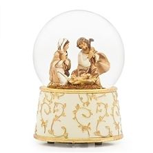 HOLY FAMILY GLITTER DOME WITH IVORY AND GOLD BASE