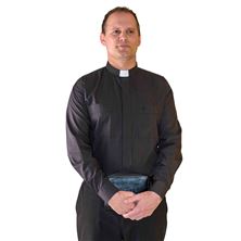 MAN'S BLACK CLERIC SHIRT - LONG SLEEVE