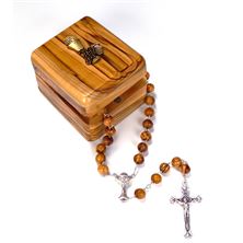 EUCHARISTIC OLIVE WOOD ROSARY AND BOX