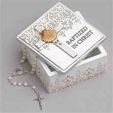 "BAPTISED IN CHRIST" BAPTISMAL ROSARY/KEEPSAKE BOX