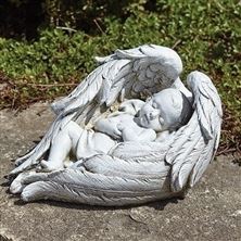 SLEEPING BABY IN ANGEL WINGS GARDEN STATUE - 10¼” x 6½”