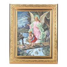 GUARDIAN ANGEL PRINT IN GOLD WOOD FRAME -  8¼” x 10¼”