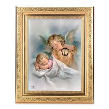 GUARDIAN ANGEL WITH LANTERN IN GOLD FRAME - 8 1/4" X 10 1/4"