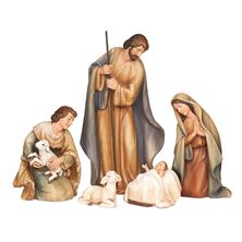 PAINTED WOOD-LOOK 5-PIECE NATIVITY