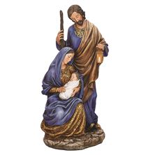 BLUE AND GOLD HOLY FAMILY STATUE - 10 ½”