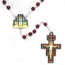 OUR LADY OF THE ANGELS CHAPEL BURGUNDY BEAD ROSARY