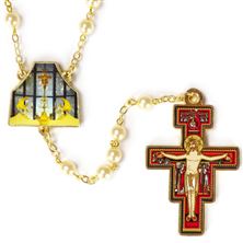 OUR LADY OF THE ANGELS CHAPEL PEARL BEAD ROSARY