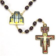OUR LADY OF THE ANGELS CHAPEL WOOD  BEAD ROSARY