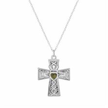 CONNEMARA MARBLE STERLING SILVER CLADDAGH CROSS PENDANT ON 18" CHAIN