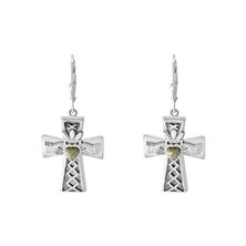 CONNEMARA MARBLE STERLING SILVER CLADDAGH CROSS EARRINGS