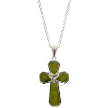 CONNEMARA MARBLE STERLING SILVER TRINITY KNOT CROSS PENDANT ON 18" CHAIN