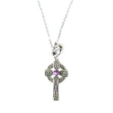 CELTIC CROSS PENDANT WITH CHAROITE ON 18" CHAIN