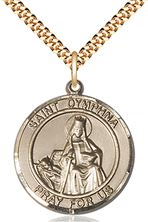14KT GOLD FILLED ST DYMPHNA PENDANT WITH CHAIN - 1" x 7/8"