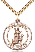 14KT GOLD FILLED ST HUBERT OF LIEGE PENDANT WITH CHAIN - 1" x 7/8"
