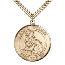 14KT GOLD FILLED ST WILLIAM OF ROCHESTER PENDANT WITH CHAIN - 1" x 7/8"
