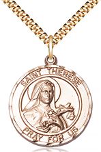 14KT GOLD FILLED ST THERESE OF LISIEUX PENDANT WITH CHAIN - 1" x 7/8"