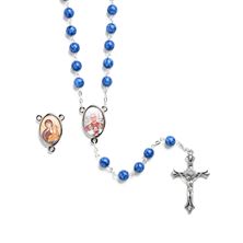 POPE LEO XIV MARBLED BLUE BEAD ROSARY
