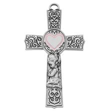 FILIGREE PEWTER CROSS WITH BABY GIRL