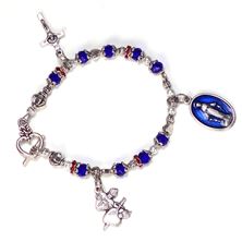 PATRIOTIC NOVENA BRACELET - Blue Enameled Miraculous Medal, Two Hearts Medal and Benedictine Crucifix