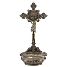 ORNATE ST. BENEDICT CRUCIFIX HOLY WATER FONT - COLD CAST BRONZE