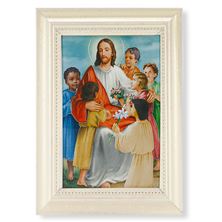 CHRIST WITH CHILDREN - WHITE PEARL FRAME - 5½” x 7"