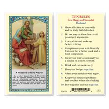 LAMINATED HOLY CARD - TEN RULES - HUSBAND