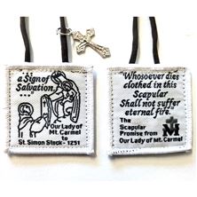 OUR LADY OF MT. CARMEL BROWN WOOL SCAPULAR WITH CRUCIFIX