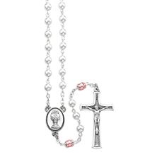 WHITE and PINK PEARLIZED BEAD EUCHARISTIC ROSARY