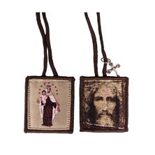 HOLY FACE BROWN WOOL SCAPULAR WITH CRUCIFIX