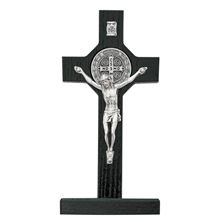 BLACK WOOD ST. BENEDICT CRUCIFIX ON STAND