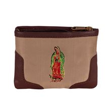 OUR LADY OF GUADALUPE LEATHER TRIMMED TAPESTRY ROSARY POUCH