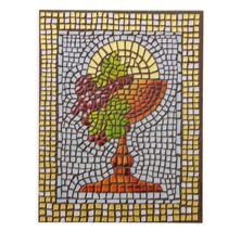 CHALICE AND GRAPES MOSAIC TILE TEXTURED PLAQUE WITH STAND
